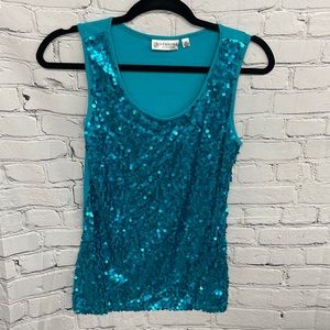 Versona | Tops | Versona Turquoise Sequin Tank Top Medium | Poshmark